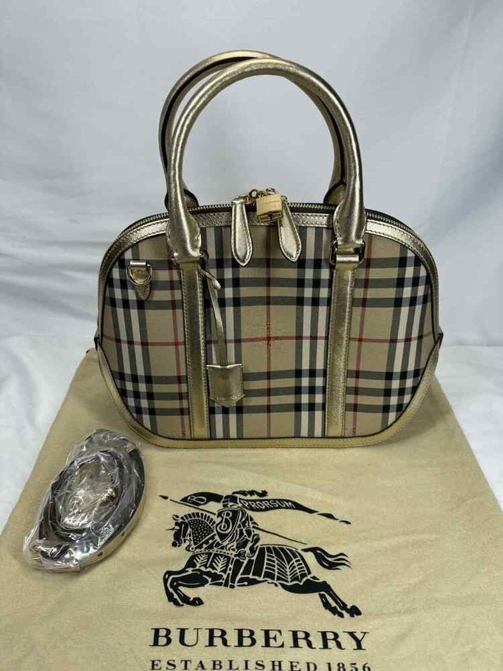 Burberry Horseferry Check Canvas Leather Small Orchard Bowling Bag SPB-TS 358665
